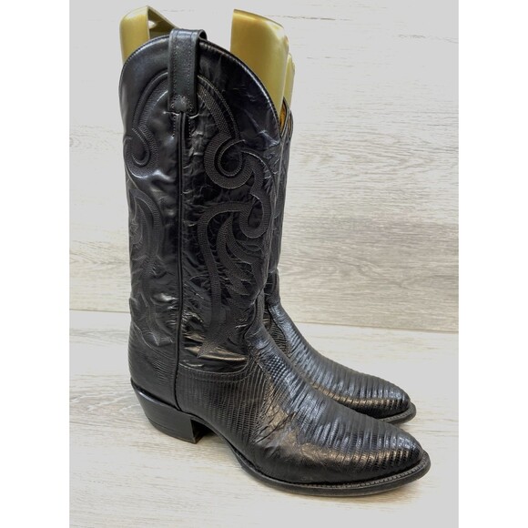 Tony Lama 68835 Nacogdoches Men's Black Teju Lizard Cowboy Boots 9.5 Exotic - Picture 1 of 12